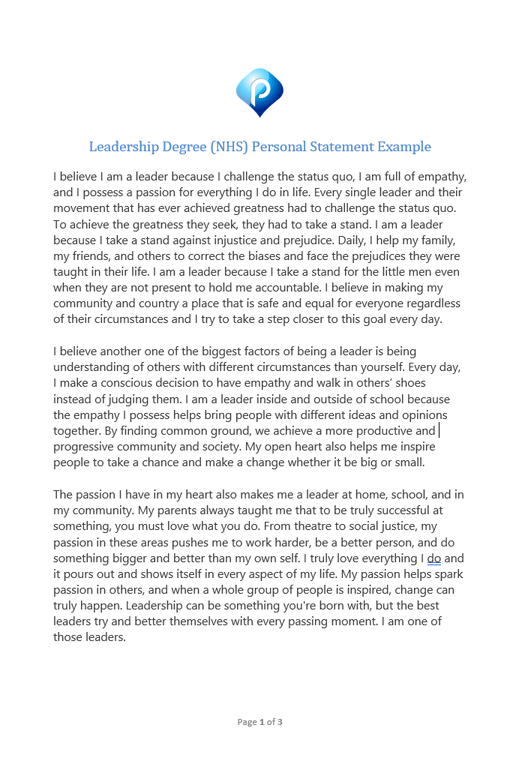 leadership personal statement