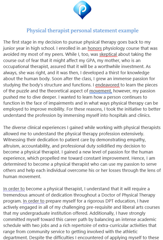 Physical therapist personal statement example - preview