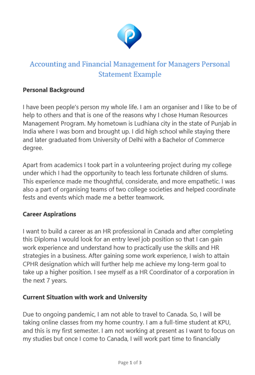 personal statement examples for management
