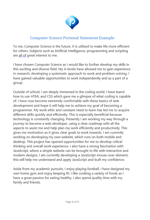 personal statement for computer science undergraduate