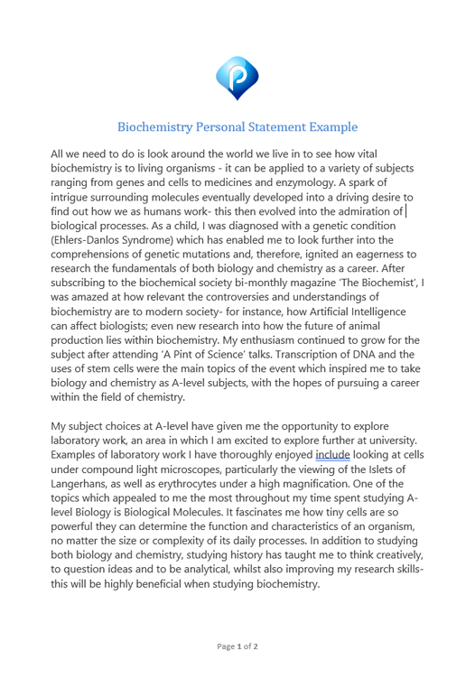 biochemistry personal statement oxford