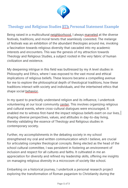 Theology and religious studies personal statement example - page 1